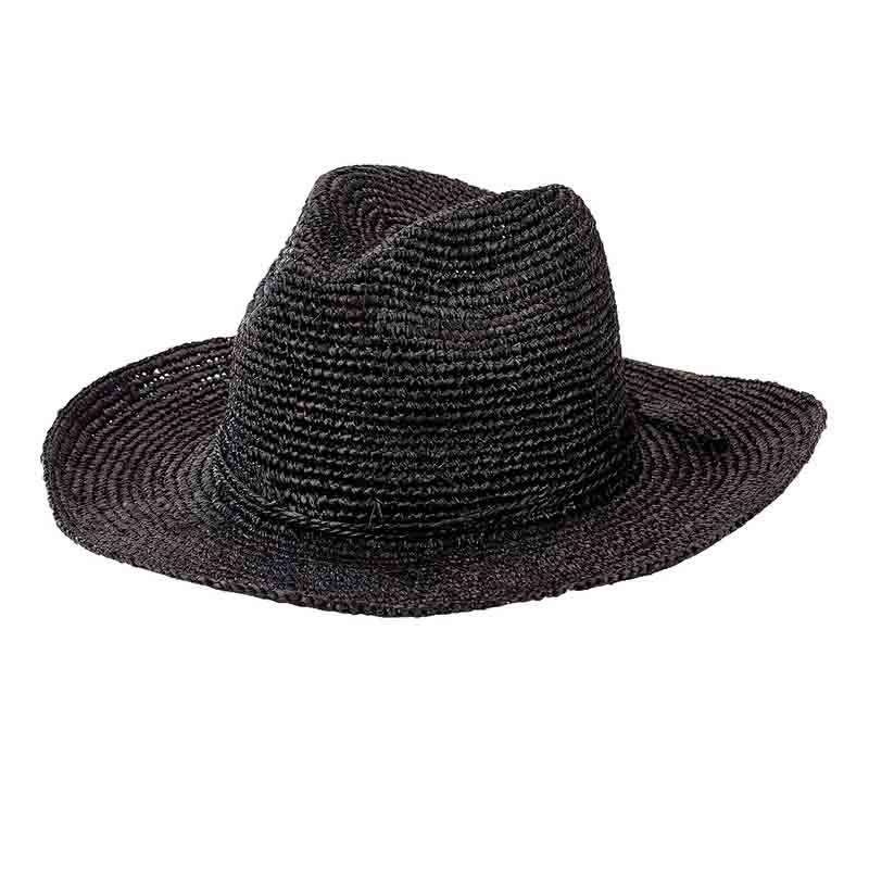 Women’s Pinched Crown Crochet Raffia Fedora Black