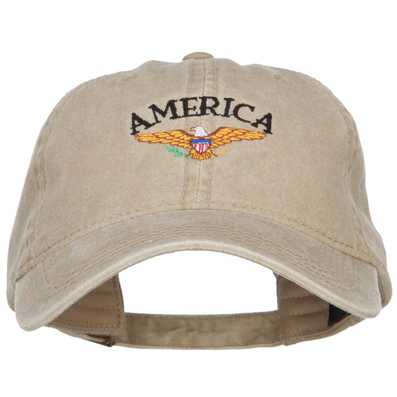Bald Eagle America Embroidered Washed Cap Khaki One Size