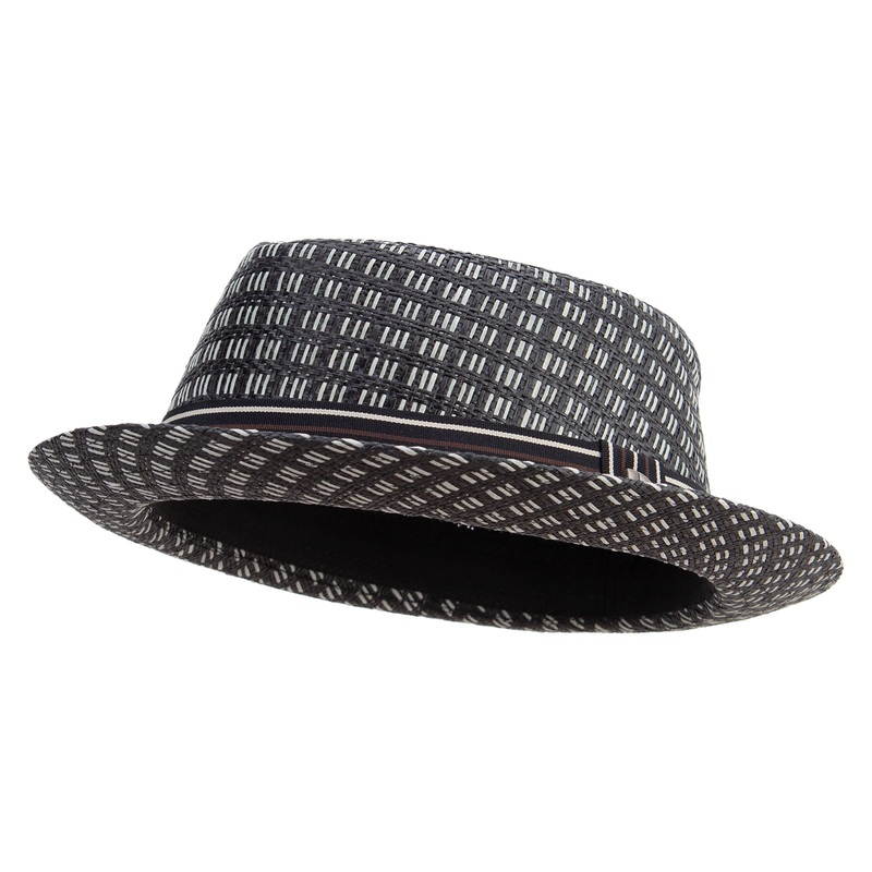 Big Size Wove Paper Straw Wide Brim Porkpie Upbrim Fedora Black XL-2XL