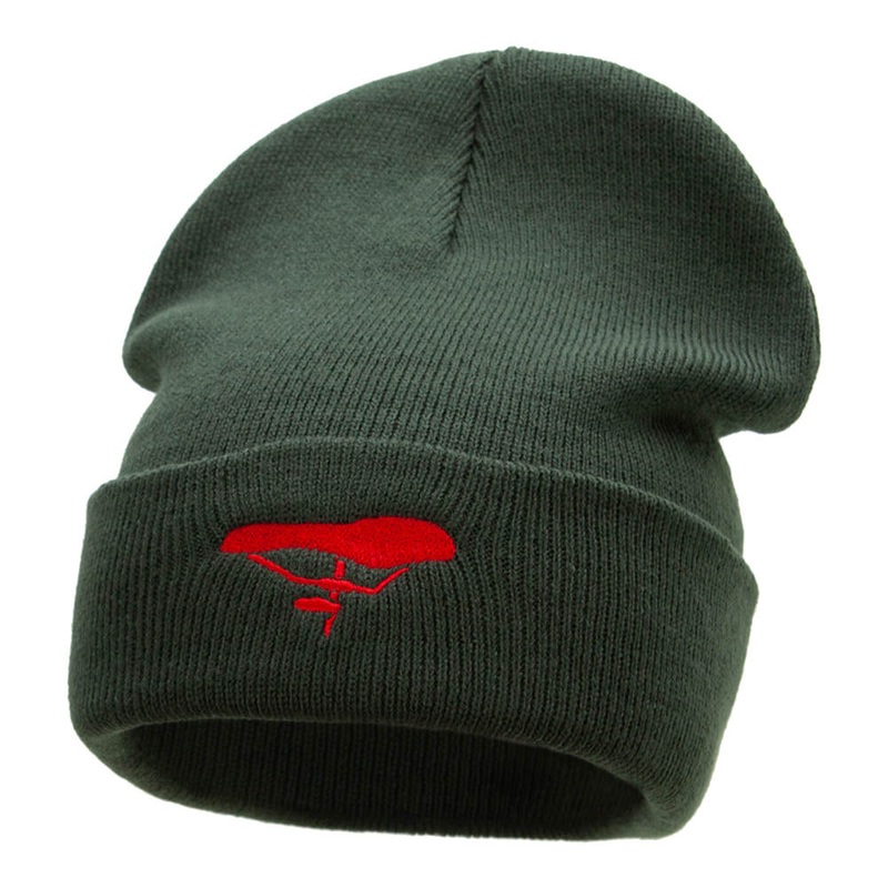 Bike Saddle Embroidered 12 Inch Long Knitted Beanie Olive One Size