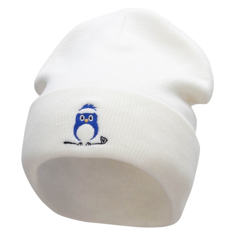 Birdie Golfing Embroidered 12 Inch Long Knitted Beanie White One Size