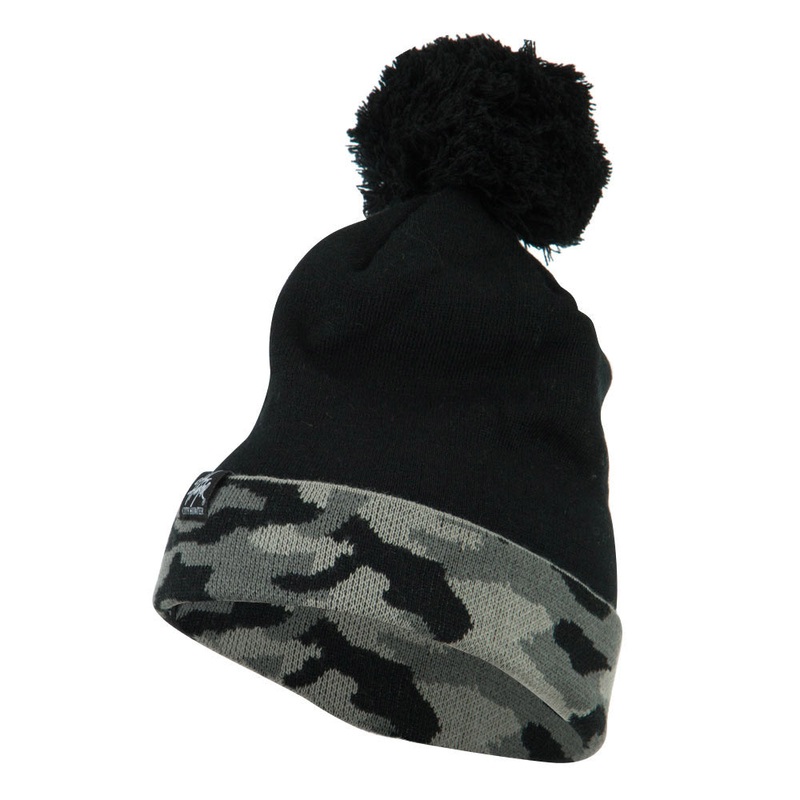 Camouflage Cuff Pom Beanie Grey One Size