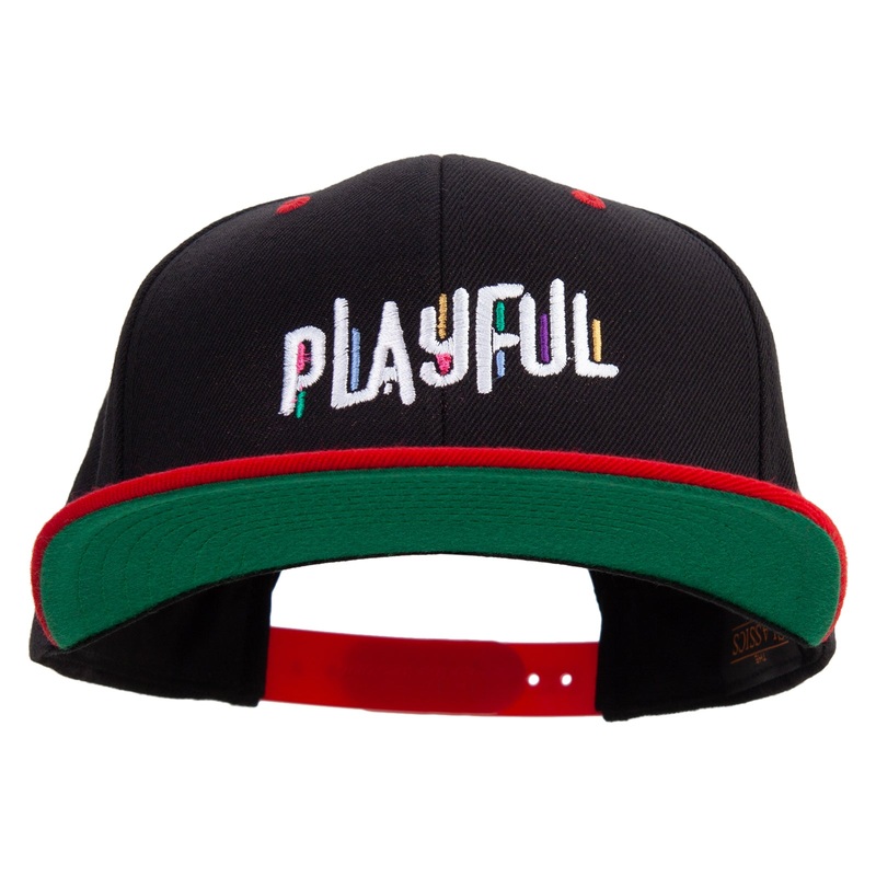 Colorful Playful Embroidered Wool Blend 2 Tone Classic Snapback Black Red One Size