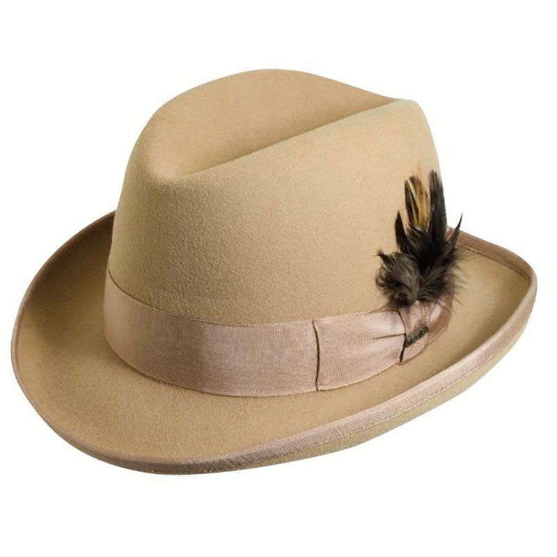 Godfather Structured Wool Felt Homburg with Feather Accent up to 2XL – Scala Hat Camel Medium (57 cm)