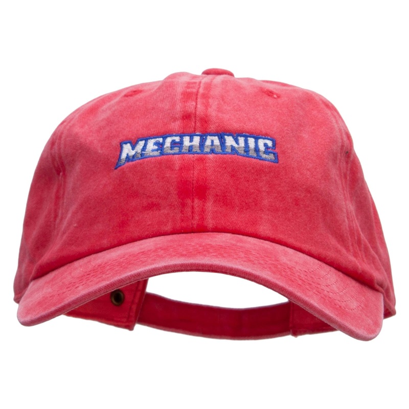 Mechanic Embroidered Washed Solid Pigment Dyed Cotton Twill Brass Buckle Cap Red One Size
