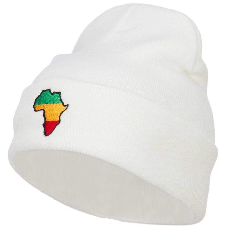 Rasta Africa Map Embroidered Long Beanie White One Size