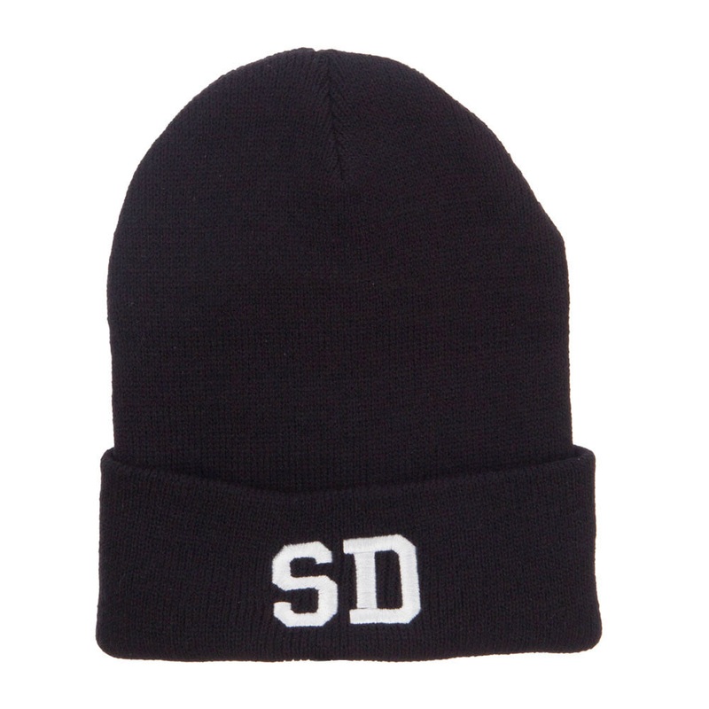 SD South Dakota Embroidered Long Beanie Black One Size
