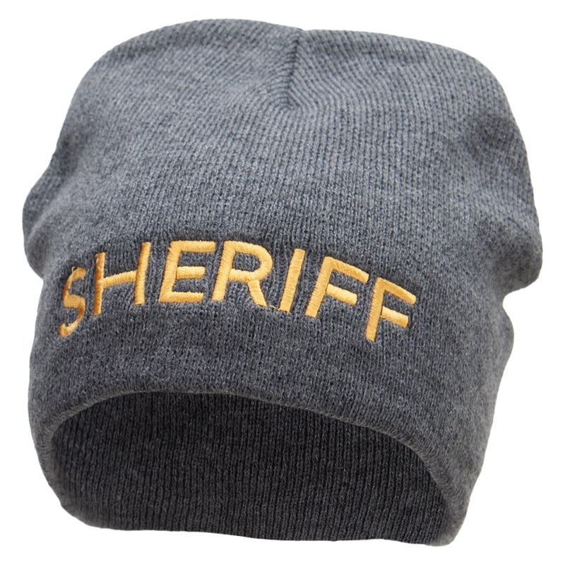 Sheriff Embroidered Big Size 8 Inch New Solid Color Short Beanie Charcoal XL-3XL