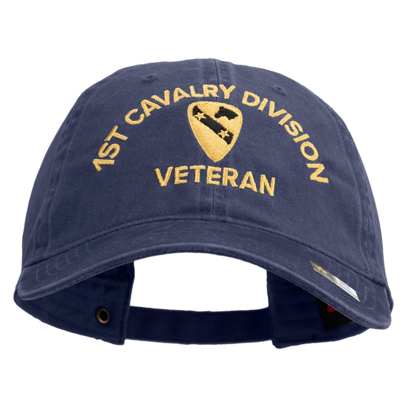 U.S. Army 1st Cavalry Division Embroidered Washed Solid Pigment Dyed Cotton Twill Brass Buckle Cap Navy One Size