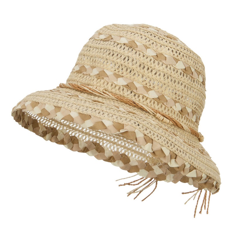 Vented Straw Braid Bucket Hat Beige One Size