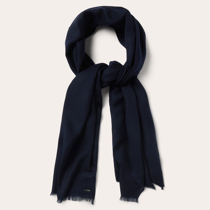 Wool Fringe Scarf Navy O/S