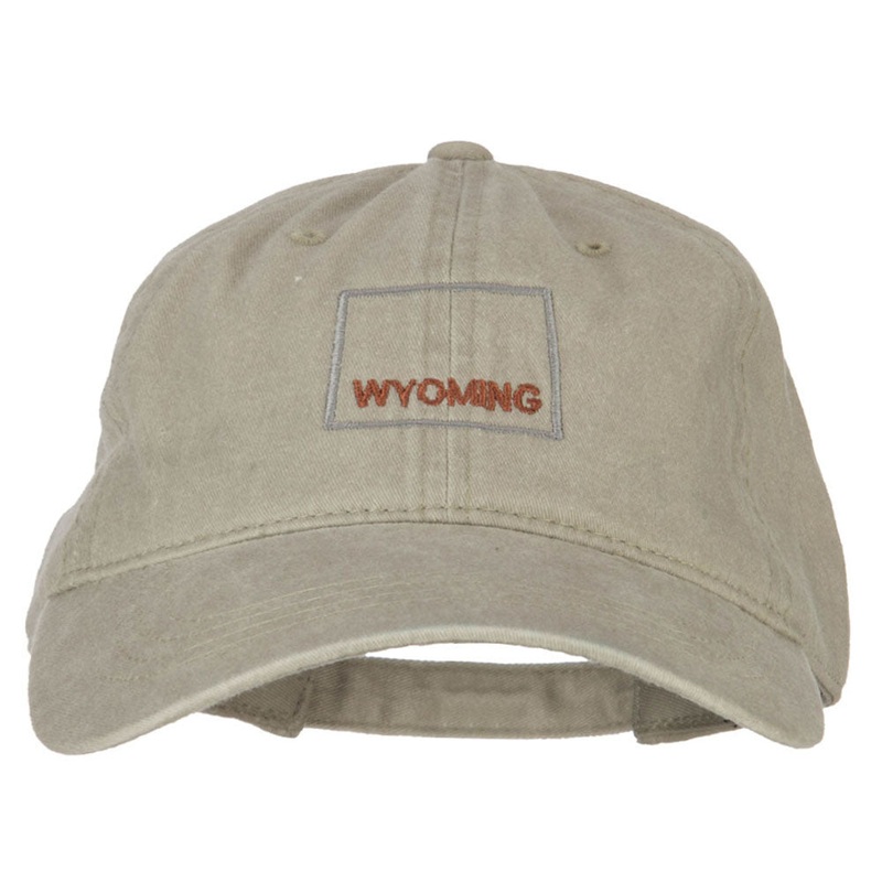 Wyoming with Map Outline Embroidered Washed Cotton Twill Cap Stone One Size