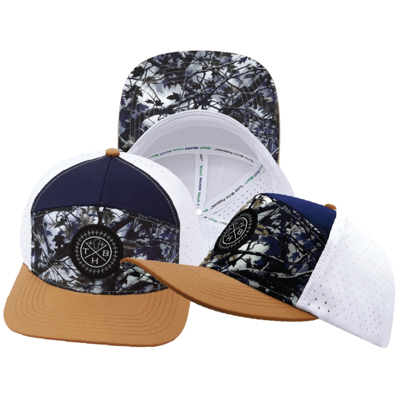 **YOUTH** Color Vibes Hat – Flat Bill – Evening Leaves – Light Tan / Navy / White – Laser Mesh