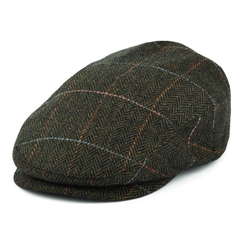 Brixton Hats Hooligan Windowpane Herringbone Flat Cap – Bronze-Black Small-56cm