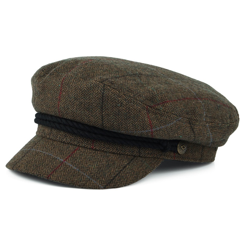 Brixton Hats Windowpane Herringbone Fiddler Cap – Brown-Black Small-56cm
