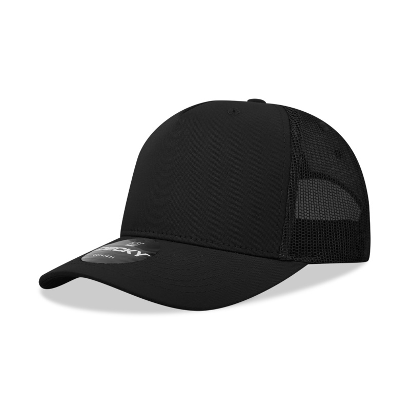 Decky 1145 5 Panel Trucker Hat Mesh Back Cap Black