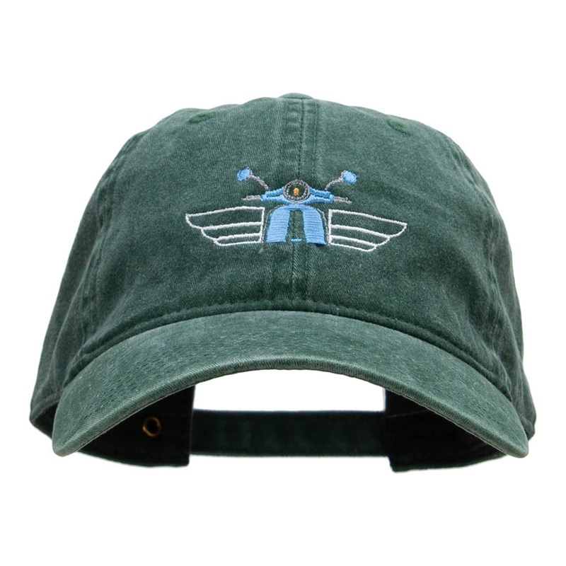 Italian Scooter Embroidered Washed Cotton Brass Buckle Cap Dk Green One Size