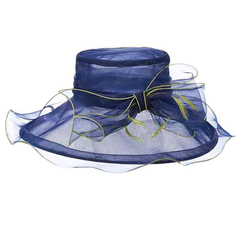 Navy Organza Hat with Yellow Trim – Scala Collezione Navy