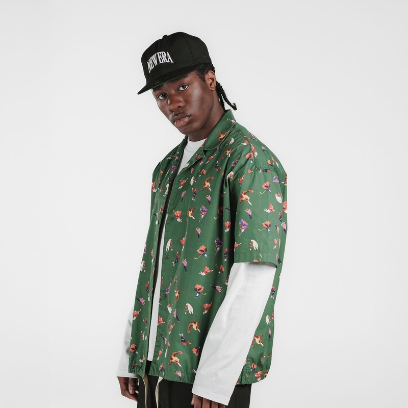 New Era Branded Resort Green Bark Open Collared Shirt S