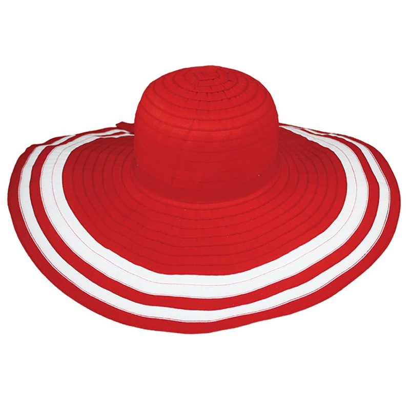 Ribbon Floppy with White Stripes – Jeanne Simmons Hats Red
