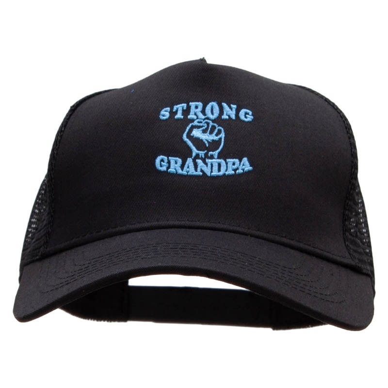 Strong Grandpa Five Panels Pro Style Trucker Mesh Cap Black One Size