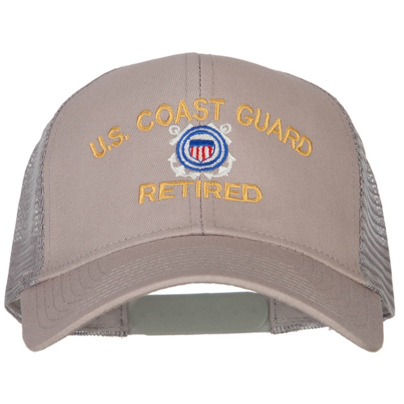 US Coast Guard Retired Embroidered Solid Cotton Mesh Pro Cap Grey One Size