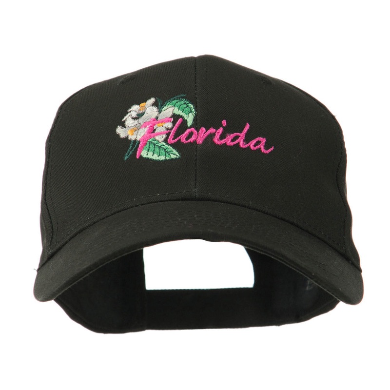 USA State Flower Florida Orange Blossom Embroidery Cap Black One Size