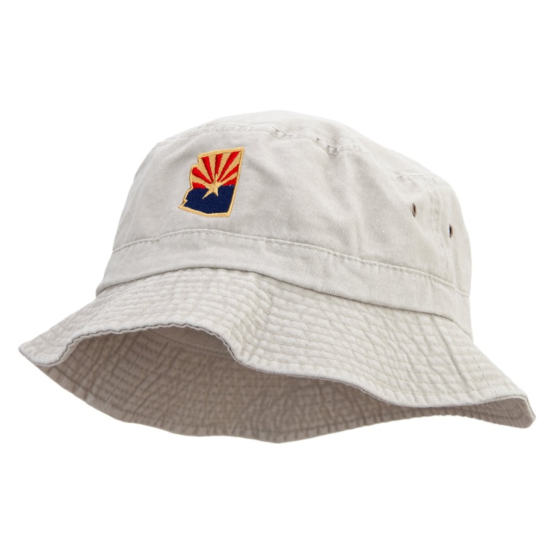 Airzona State Flag Map Embroidered Big Size Washed Bucket Hat Beige XL-2XL
