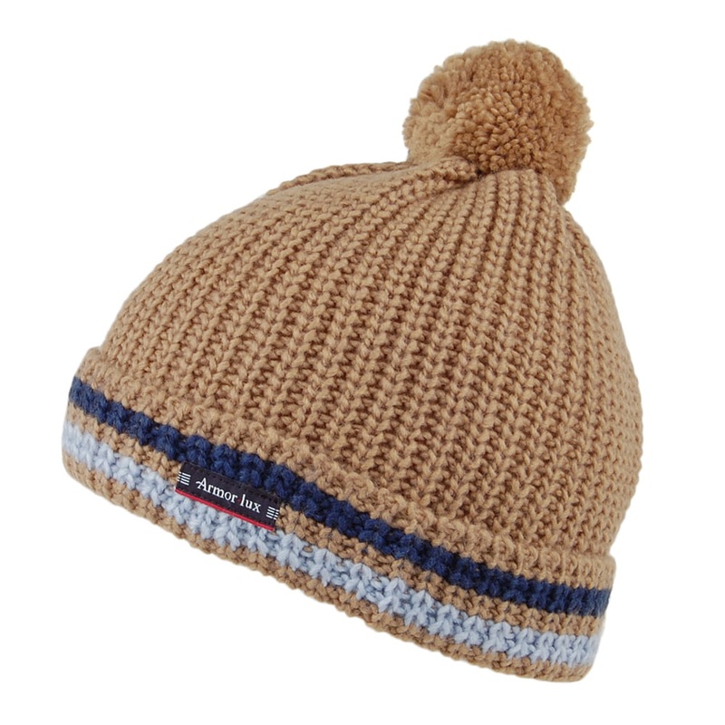 Armor Lux Hats Hiver Bobble Hat – Tan-Blue 1-Size