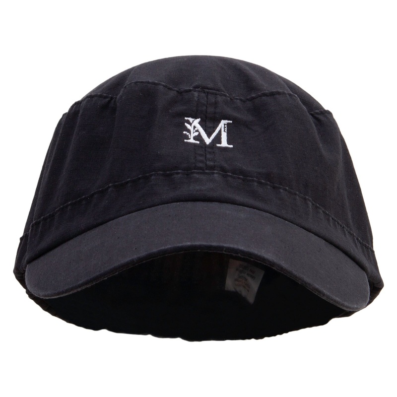 Floral M Embroidered Big Size Fitted Ripstop Cotton Military Army Cap Black XL-2XL