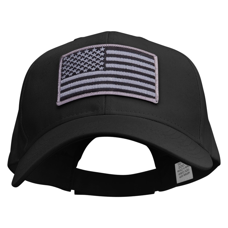 Grey American Flag Patched Big Size High Profile Twill Cap Black XL-3XL