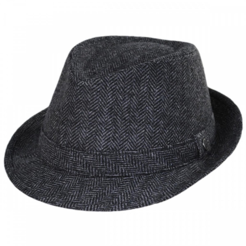 Herringbone Wool Trilby Fedora Hat GREY/BLACK S