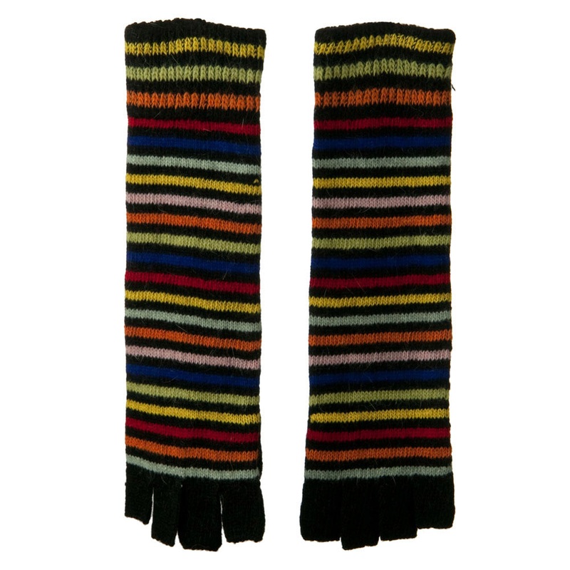 Long Sleeve Rainbow Fingerless Gloves Rainbow One Size