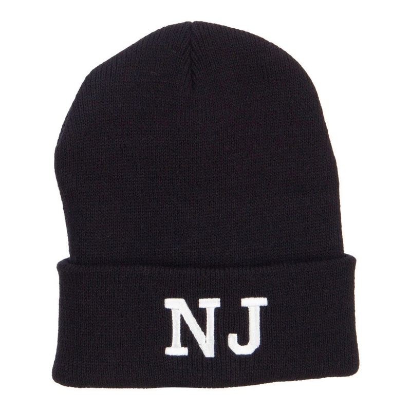 NJ New Jersey State Embroidered Cuff Beanie Black One Size
