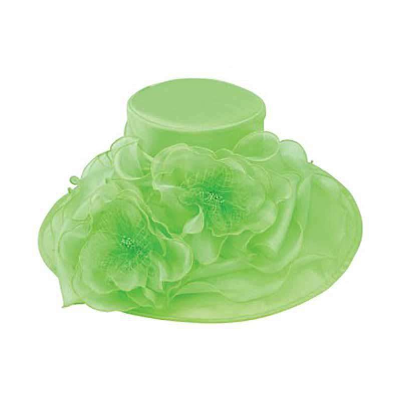 Organza Hat with Multi Layer Flowers Lime