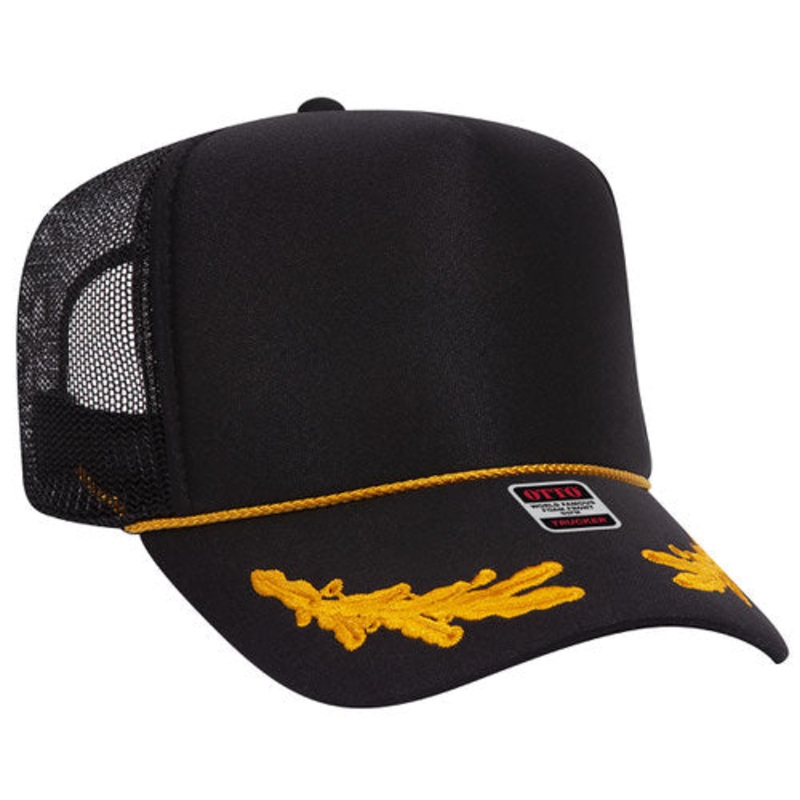 Otto 39-165 Gold Oak Leaf 5 Panel High Crown Mesh Back Trucker Hat 003G – Blk/Gld