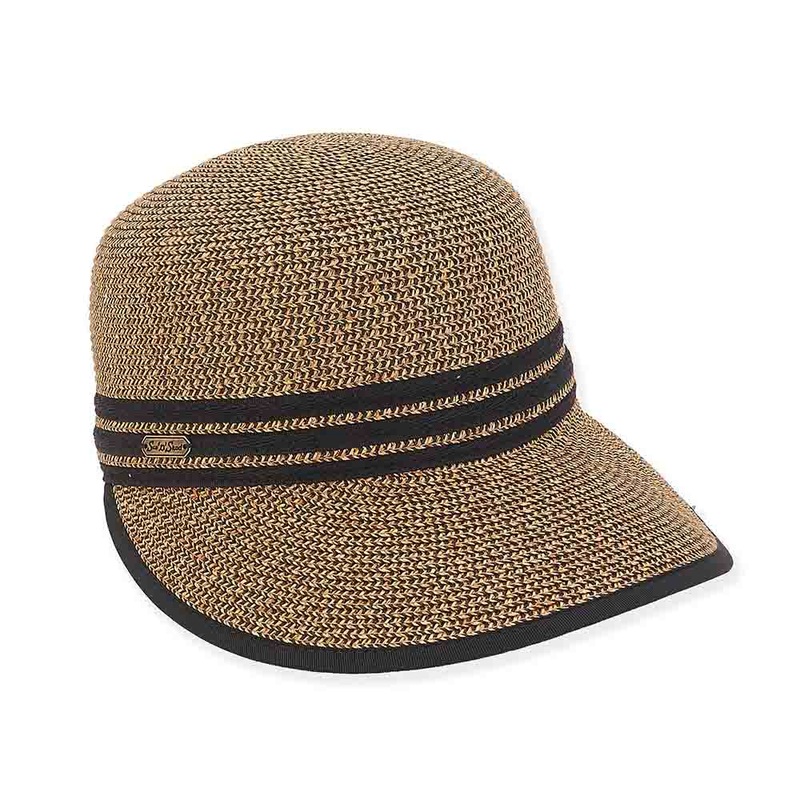 Straw Brim Cap with Ribbon Bound Bill – Sun ‘N’ Sand Hats Black Tweed OS (57 cm)