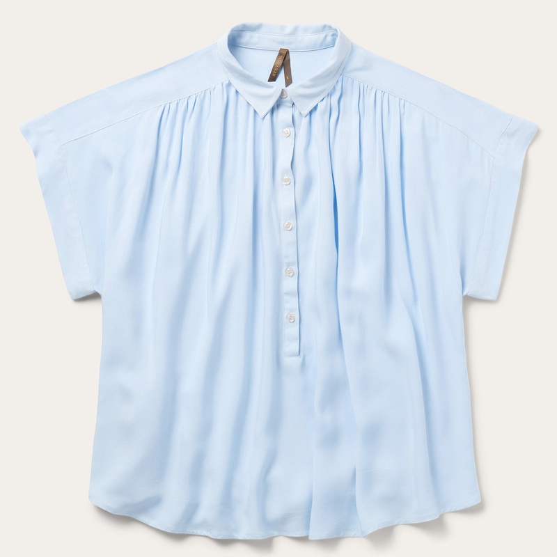 Twill Collared Blouse Blue XS
