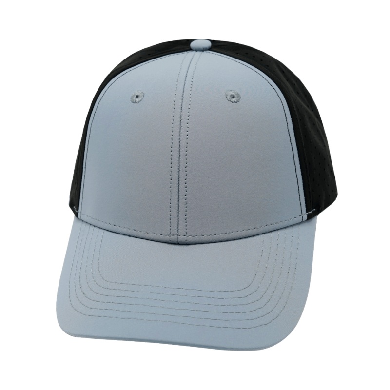Blank – 6 Panel – Shallow Fit – Pony Tail – Gray Blue / Black (Unisex) – Laser Mesh