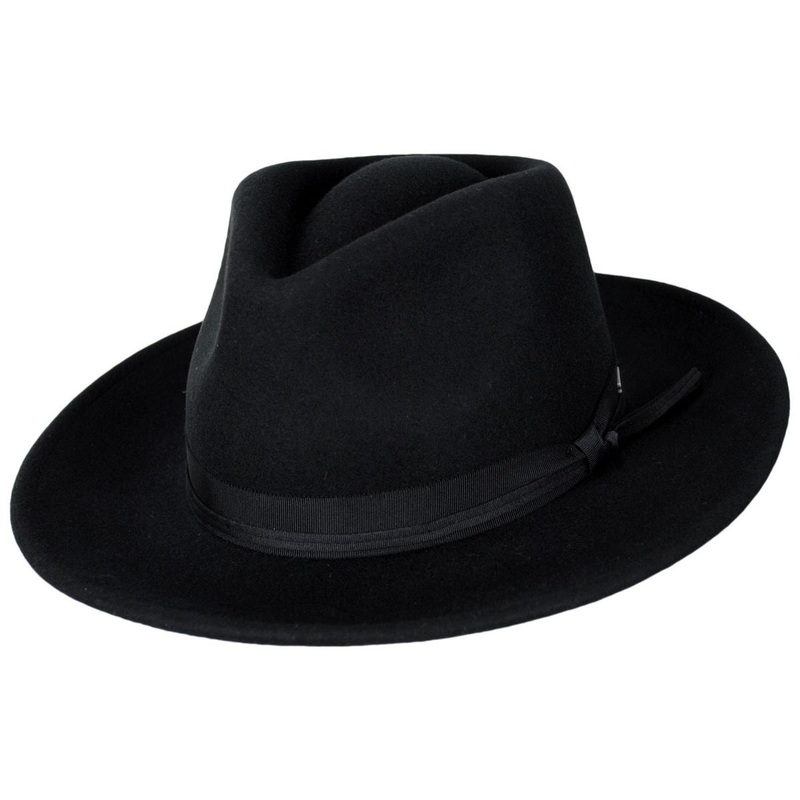 Dayton Convertabrim Wool Felt Rancher Fedora Hat BLACK XS