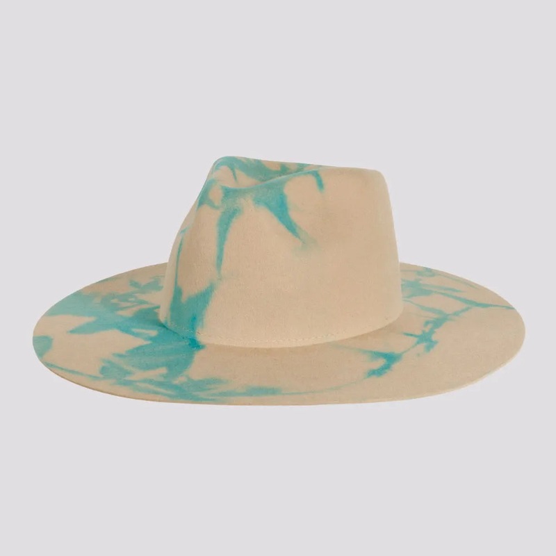 Demi | Womens Tie Dye Wool Felt Fedora Hat Turquoise SM