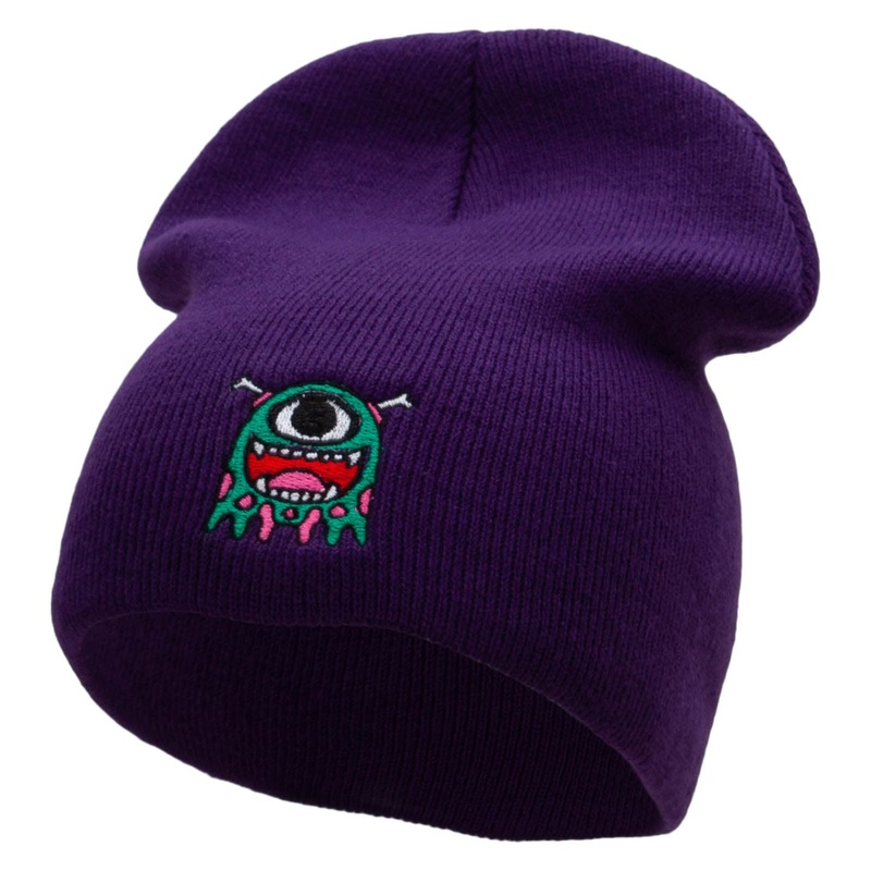 DND Monster Embroidered Short Beanie Purple One Size