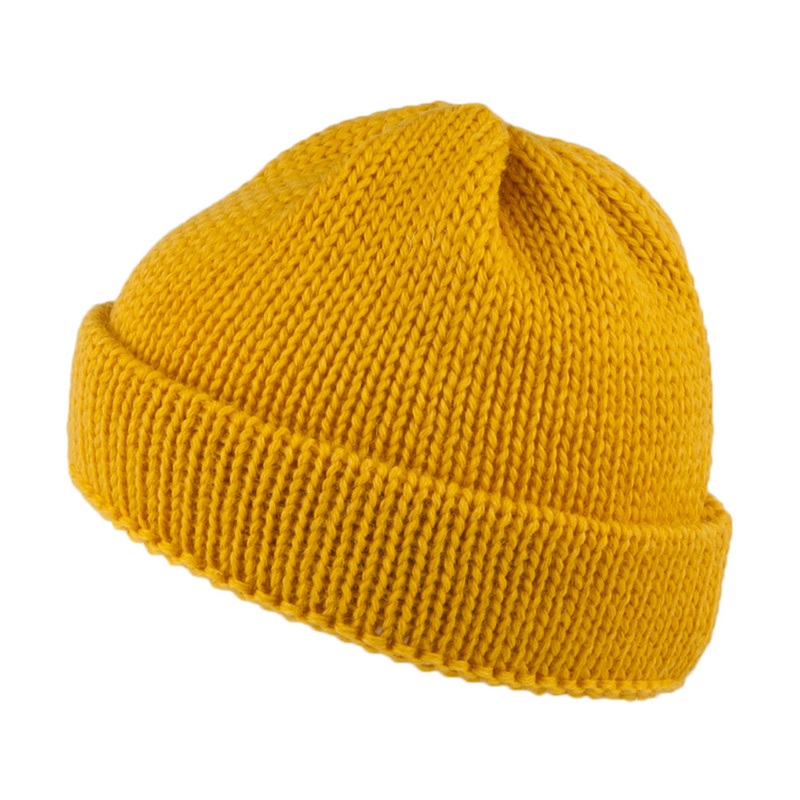 Highland 2000 Short Fishermans English Wool Beanie Hat – Yellow 1-Size