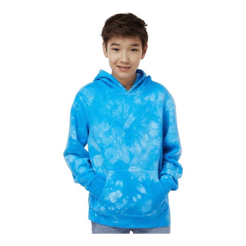 Independent Trading Co PRM1500TD Youth Midweight Tie-Dyed Hooded Sweatshirt Tie Dye Aqua Blue XS