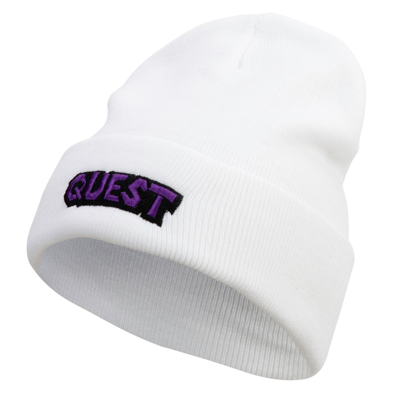 Quest Embroidered 12 Inch Long Knitted Beanie Olive One Size