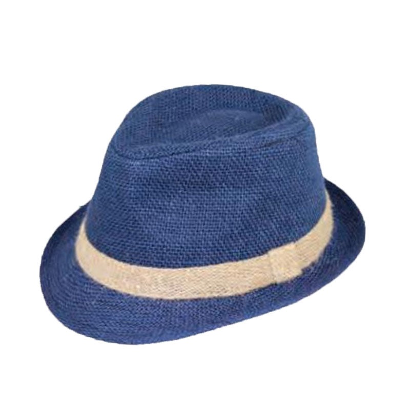 Small Heads Navy Blue Linen Fedora Hat  – Jeanne Simmons Hats Navy XS (54 cm)