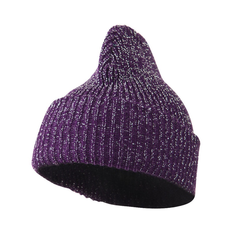 Sparkle Knitted Cuff Beanie Purple One Size