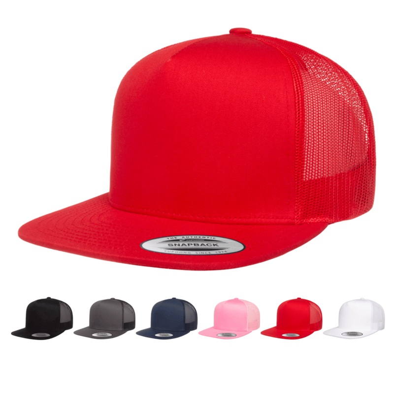 Yupoong 6006 Classic Trucker Snapback Hat, Flat Bill – Lot of 1,000 Hats – YP Classics Black