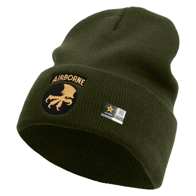 17th Airborne Division Embroidered 12 Inch Long Knitted Beanie Olive One Size