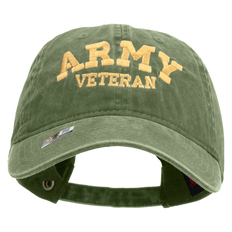 Army Veteran Letters Embroidered Washed Solid Pigment Dyed Cotton Twill Brass Buckle Cap Olive One Size
